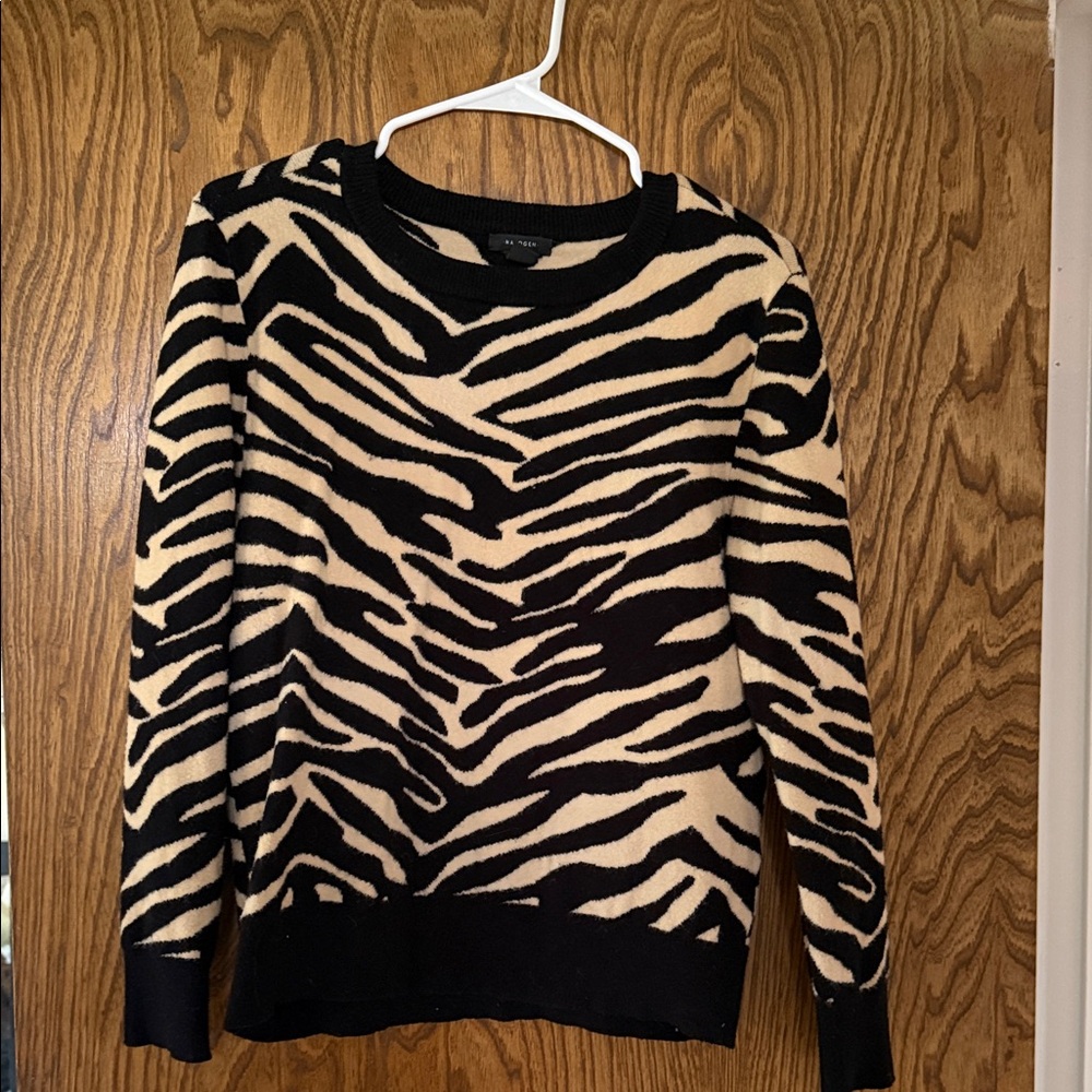 Halogen Black and Cream Zebra Pattern Sweater